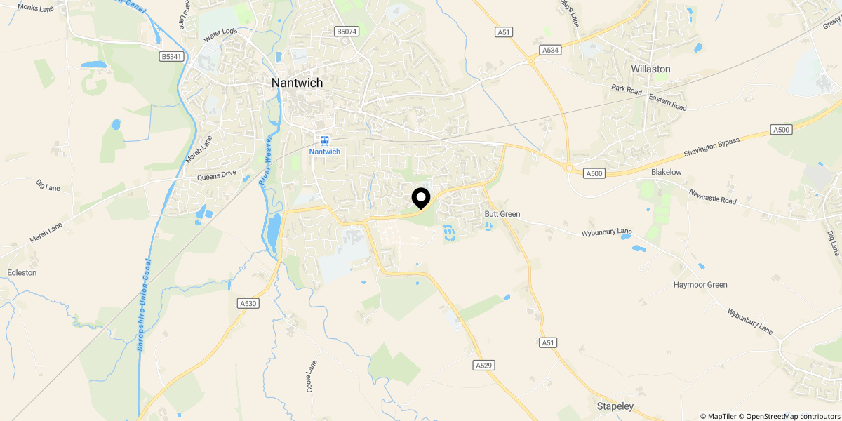 Approximate location of Talbot Way, Nantwich