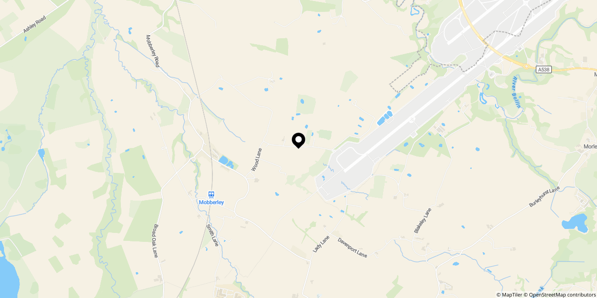 Approximate location of Wood Lane, Mobberley