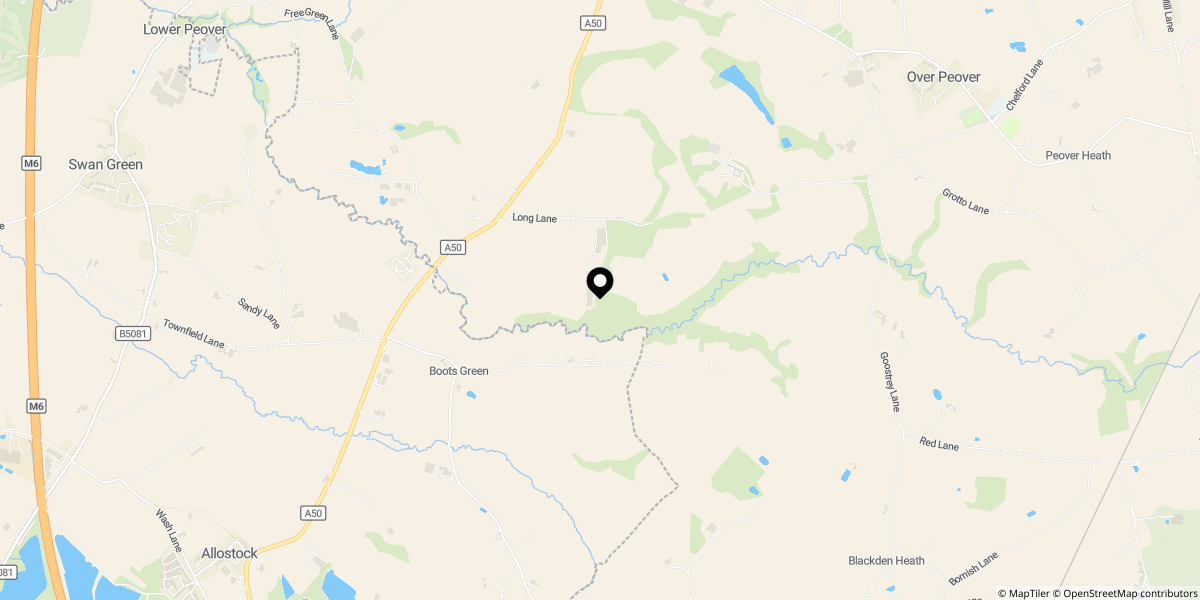 Approximate location of Long Lane, Over Peover, WA16 8XD