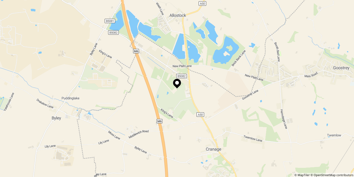 Approximate location of Knutsford Road, Cranage