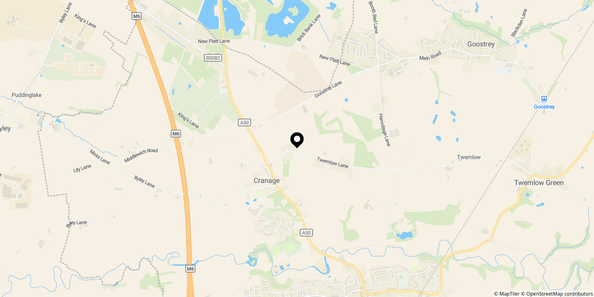 Approximate location of Twemlow Lane, Cranage